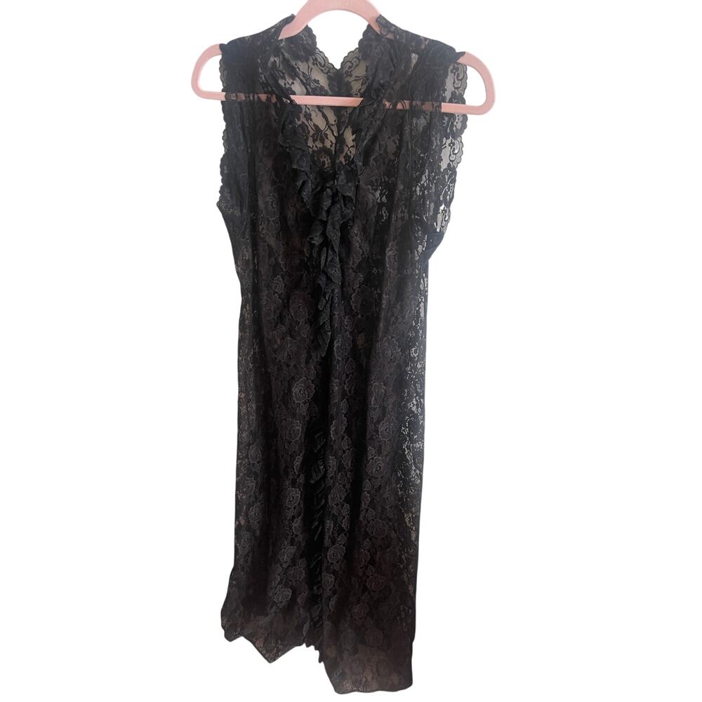 Vintage Glydons Hollywood Black Lace Lingerie Robe Kimono Cardigan One Size